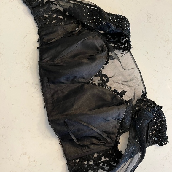 EMOTION Two Piece Cropped Black Mesh Glam Lace Tutu Mini Prom Punk Dress Outfit - Picture 7 of 14